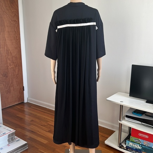 ADEAM Black V-Neck Short Sleeve Pleated Asymmetric Hem Long Tent Dress M - Picture 10 of 16